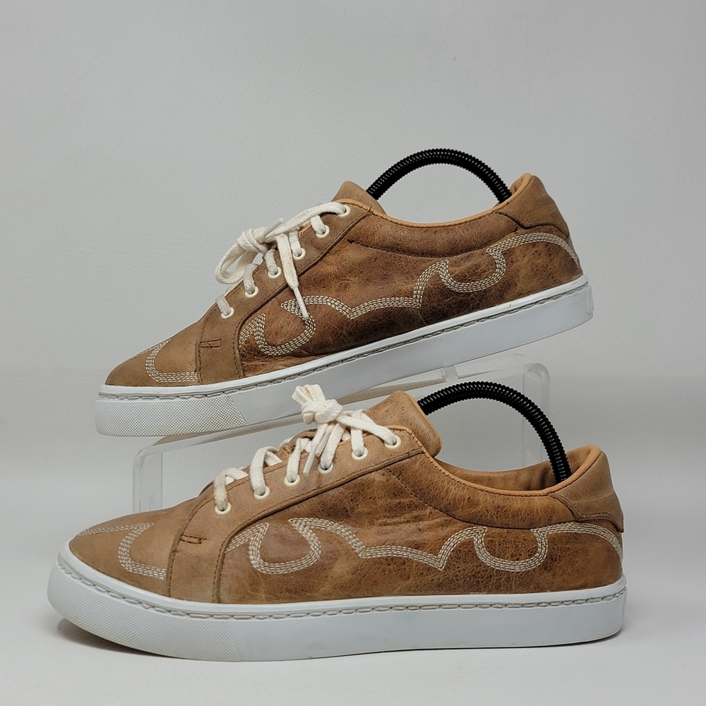 Womens boot stitch leather Sneakers in Tan - Picture 2 of 11